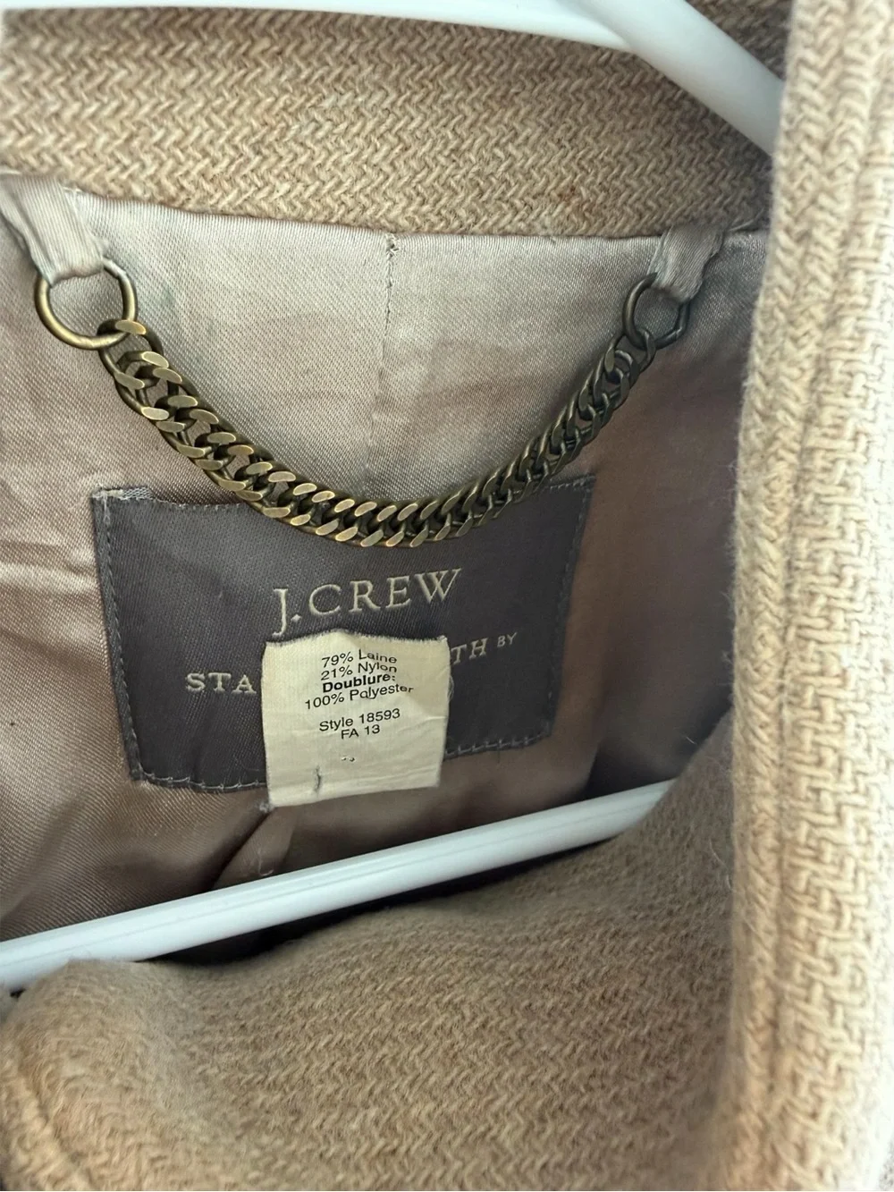 J. Crew Women's Camel/Tan Stand Collar Wool-Blend Coat Size 0 Good Condition - Picture 4 of 9